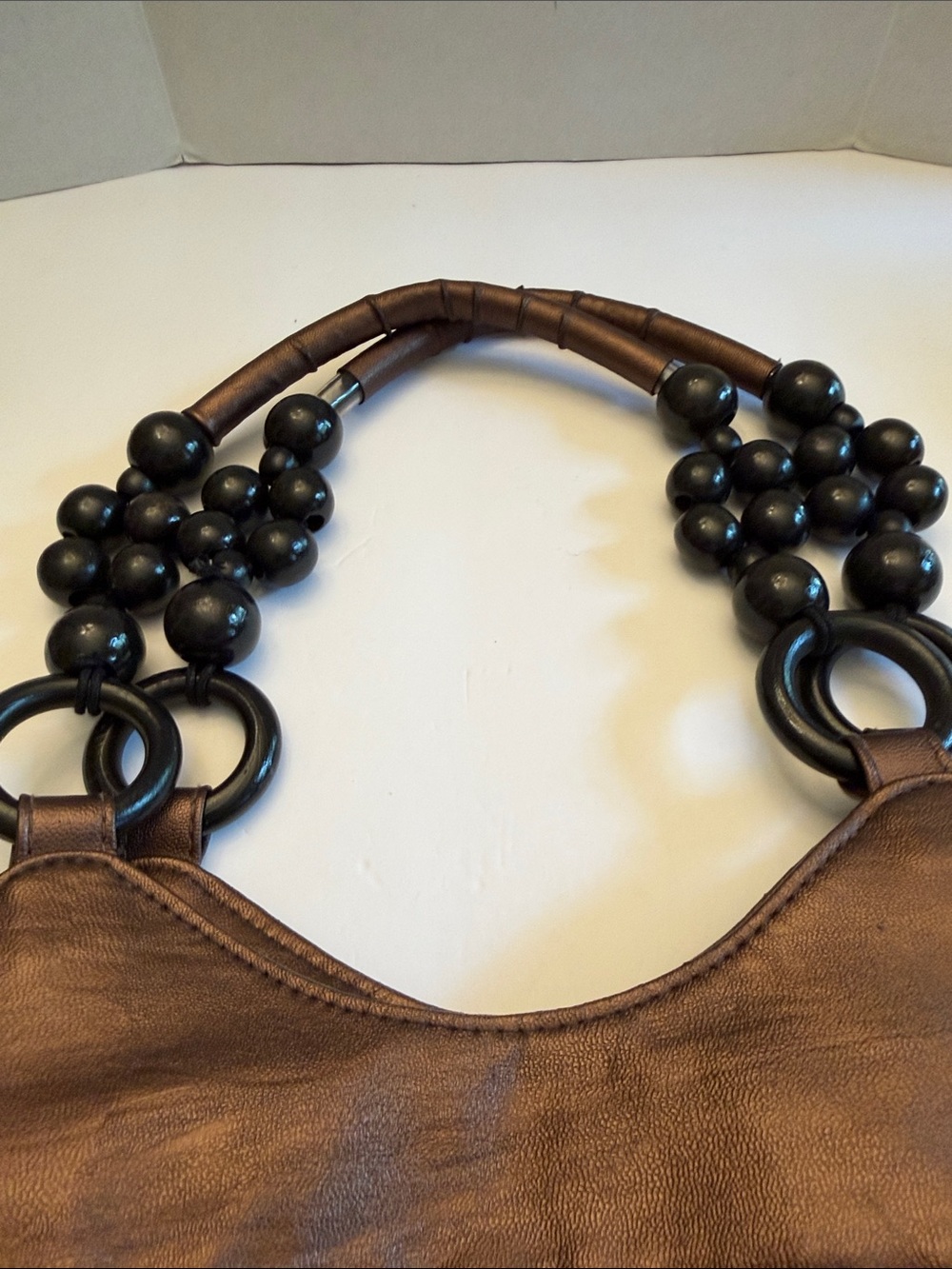 Bueno BOHO Ruffled Faux Leather with Beaded Handles NWOT - Picture 2 of 7